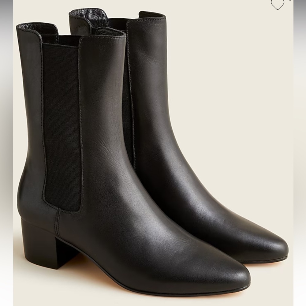 J Crew Leather High Shaft Stacked Heel Black Ankle Boot